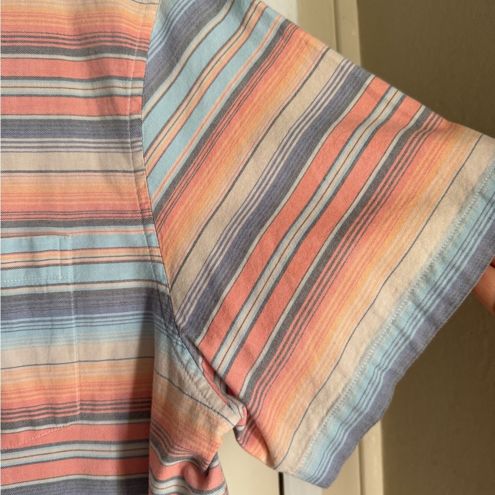 ROWM Men's Short Sleeve Striped Shirt Cotton Multi Color Orange XL zarape print - Picture 10 of 10